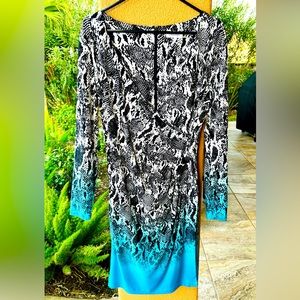 Gorgeous CALVIN KLEIN Sexy Slimming Wrap Dress Turquoise Black SZ 12